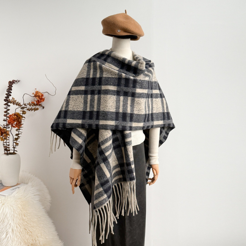 Heavy 750g Scarf Check Poncho  - Street Fashion Hijab recension och pris