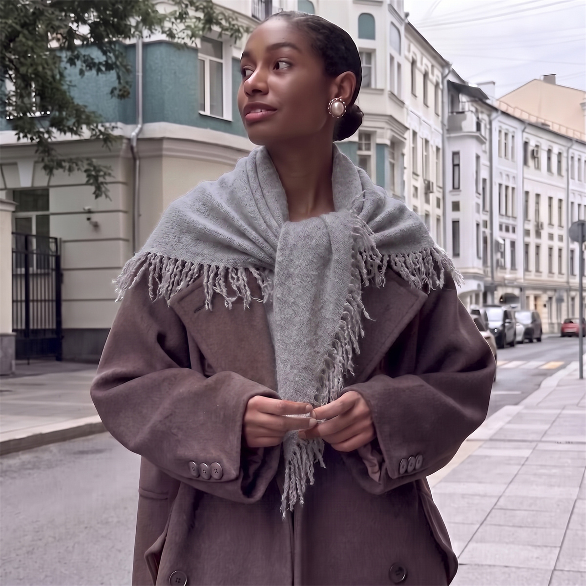 Solid Light Grey Tassel Triang - Street Fashion Hijab recension och pris