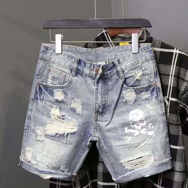 Summer Men's Worn Bead Hole Be - Street Fashion Jeans recension och pris